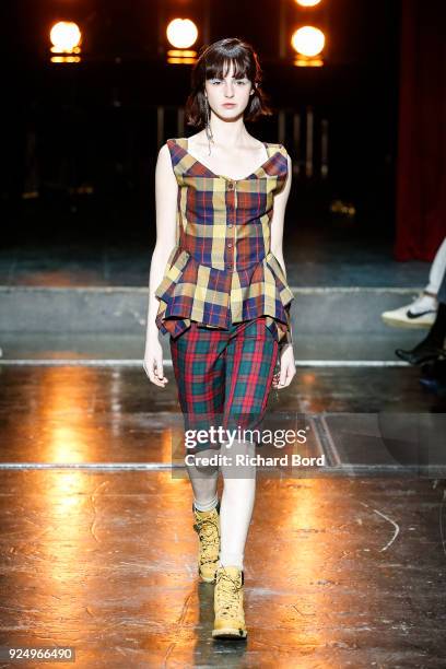 Model walks the runway during the Jour/ne show as part of the Paris Fashion Week Womenswear Fall/Winter 2018/2019 on February 27, 2018 in Paris,...