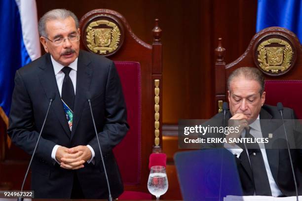 Dominican President Danilo Medina , delivers a speech before the congress marking the 174th anniversary of independence in Santo Domingo, on February...
