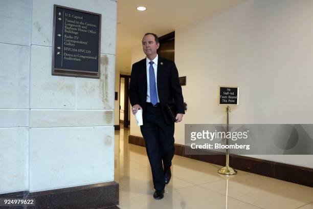 Representative Adam Schiff, a Democrat from California, arrives ahead of Hope Hicks, White House communications director, not pictured, meeting with...