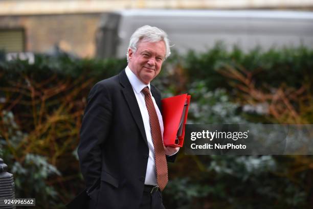 Brexit Minster David Davis leaves Downing Street to attend the weekly Cabinet meeting, London on February 27, 2018.