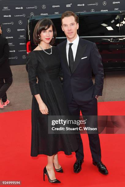 Host Benedict Cumberbatch and Sophie Hunter attend the 2018 Laureus World Sports Awards at Salle des Etoiles, Sporting Monte-Carlo on February 27,...