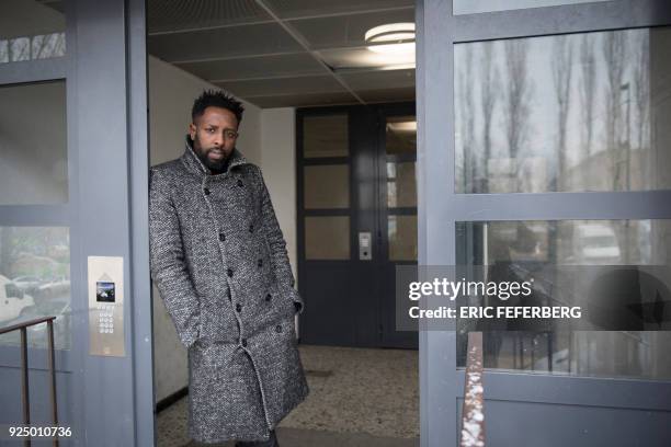 French director Ladj Ly poses on February 27, 2018 during a portrait session in the "Chene Pointu" council estate in Clichy-sous-Bois, where some...