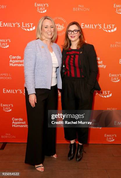 S List President Stephanie Schriock and Amber Tamblyn attend EMILY's List's "Resist, Run, Win" Pre-Oscars Brunch on February 27, 2018 in Los Angeles,...