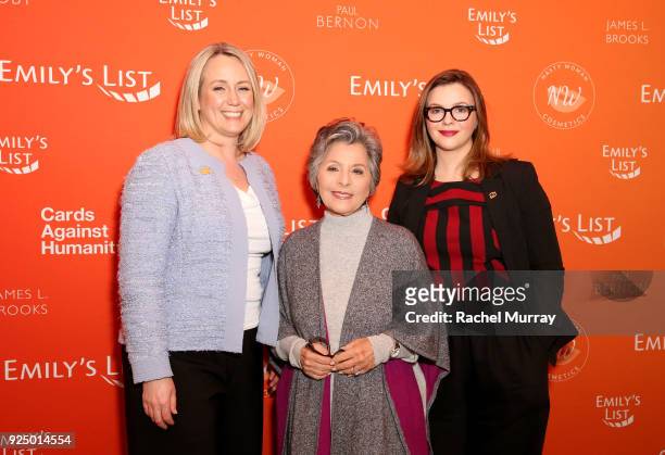 S List President Stephanie Schriock, Former U.S. Senator Barbara Boxer, and Amber Tamblyn attend EMILY's List's "Resist, Run, Win" Pre-Oscars Brunch...