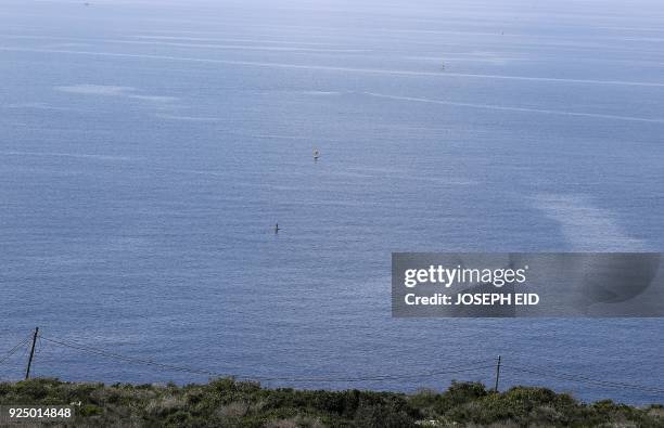 Picture taken on February 24, 2018 from Lebanon's southern border town of Naqura on the border with Israel, south of Beirut, shows the maritime...