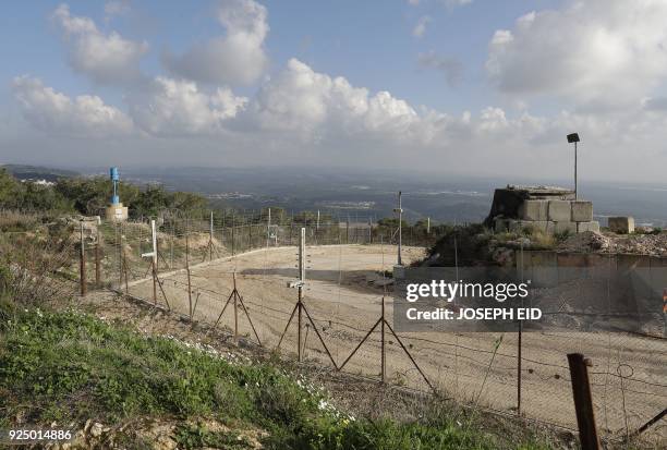 Picture taken on February 24, 2018 from Lebanon's southern border town of Naqura on the border with Israel, south of Beirut, an Israeli army outpost...