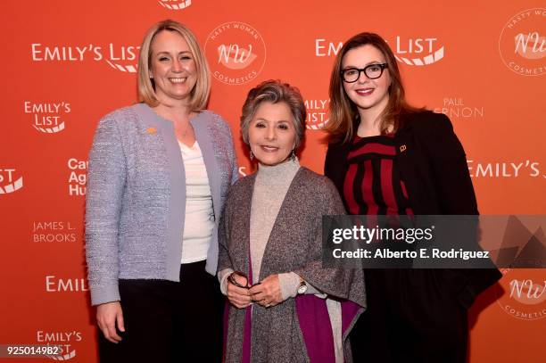 Stephanie Schriock, President of EMILY's List, Former U.S. Senator Barbara Boxer and Amber Tamblyn attend EMILY's List Pre-Oscars Brunch and Panel on...