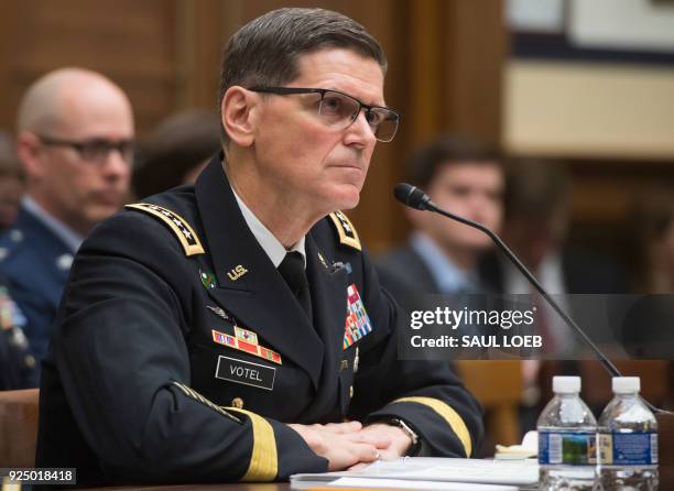 Army General Joseph Votel, commander of the US Central Command, testifies during a House Armed Services Committee hearing on Capitol Hill in...