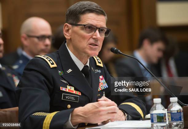 Army General Joseph Votel, commander of the US Central Command, testifies during a House Armed Services Committee hearing on Capitol Hill in...