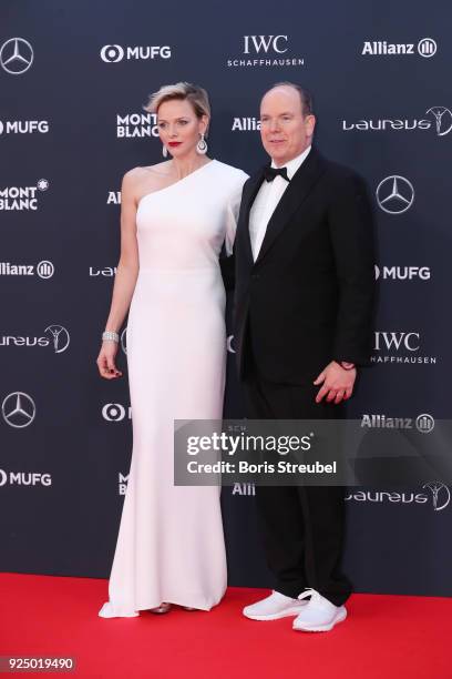 Prince Albert II of Monaco and his wife Charlene,Princess of Monaco attends the 2018 Laureus World Sports Awards at Salle des Etoiles, Sporting...