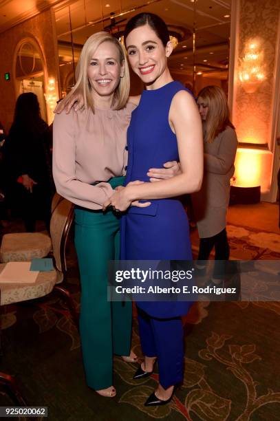 Chelsea Handler and Emmy Rossum attend EMILY's List Pre-Oscars Brunch and Panel on February 27, 2018 in Los Angeles, California.