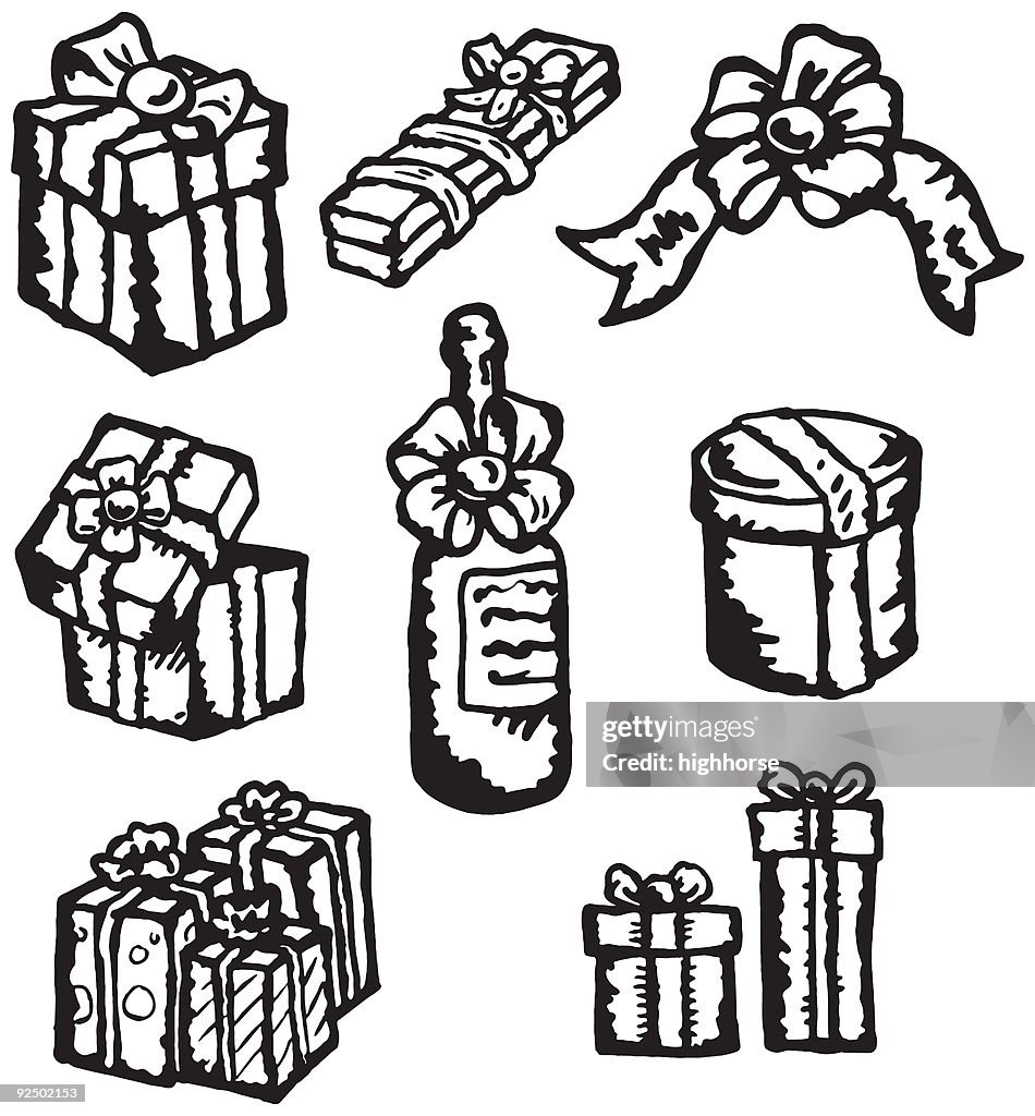 Nine Gift-themed Vector Spot Illustrations