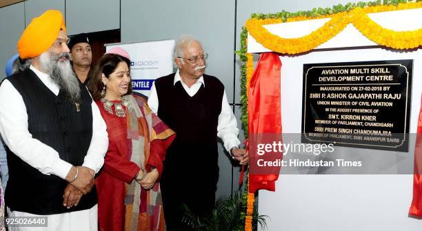 Anandpur Sahib MLA Prem Singh Chandumajra, Chandigarh MP Kirron Kher and Union Minster of Civil Aviation P. Ashok Gajapathi Raju during Inauguration...