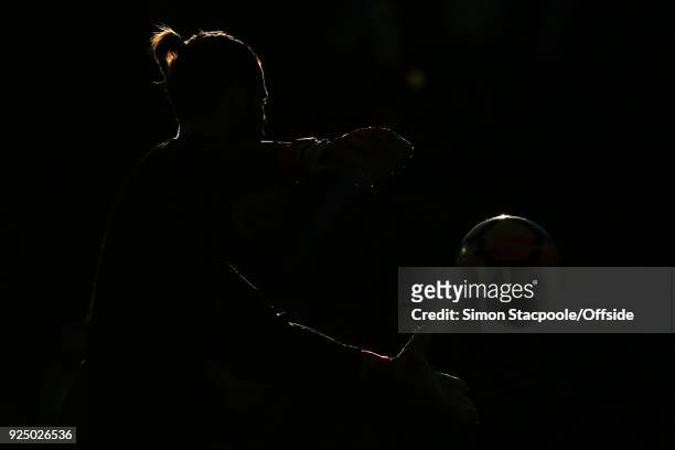 Man Utd goalkeeper David De Gea is silhouetted during the Premier League match between Manchester United and Chelsea at Old Trafford on February 25,...