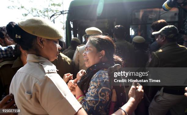 The students member of AISA protesting against the fare hike of Metro Rail and demanding the intervention of President of India, near Central...