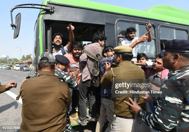 The students member of AISA protesting against the fare hike of Metro Rail and demanding the intervention of President of India, near Central...