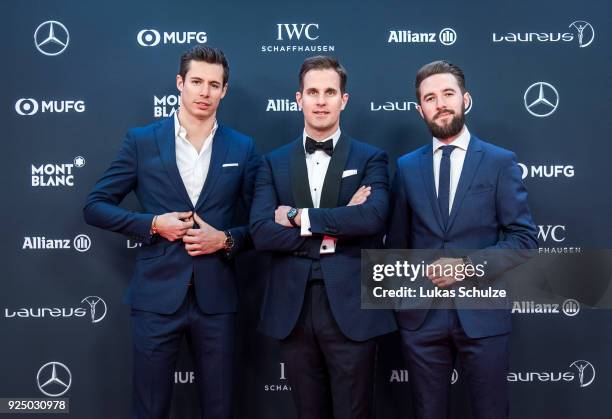 Valentin Lucas, Christoph Grainger-Herr, CEO of IWC Schaffhausen, and Nicolas Plasmondon attend the 2018 Laureus World Sports Awards at the Salle des...