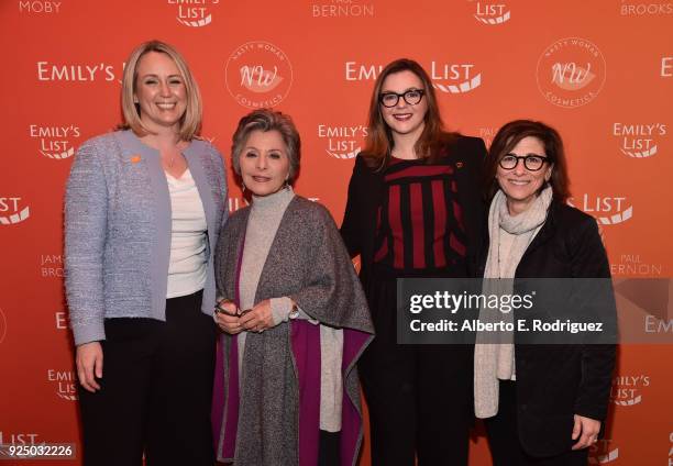 Stephanie Schriock, President of EMILY's List, Former U.S. Senator Barbara Boxer, Amber Tamblyn and Nina Tassler attend EMILY's List Pre-Oscars...