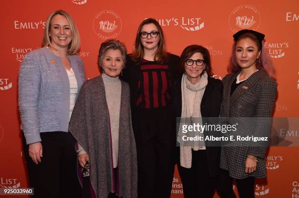 Stephanie Schriock, President of EMILY's List, Former U.S. Senator Barbara Boxer, Amber Tamblyn, Nina Tassler and Constance Wu attend EMILY's List...