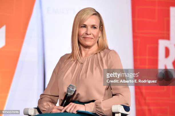 Chelsea Handler speaks onstage at EMILY's List Pre-Oscars Brunch and Panel on February 27, 2018 in Los Angeles, California.