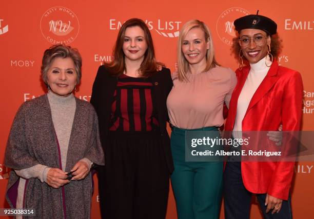 Former U.S. Senator Barbara Boxer, Amber Tamblyn, Co-Chair Chelsea Handler and Elaine Welteroth attend EMILY's List Pre-Oscars Brunch and Panel on...