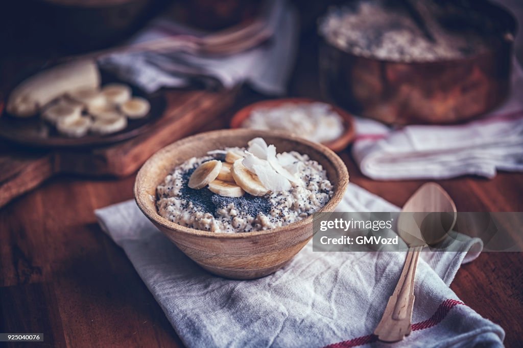 Homemade Banana Coconut Porridge with Poppy Seeds