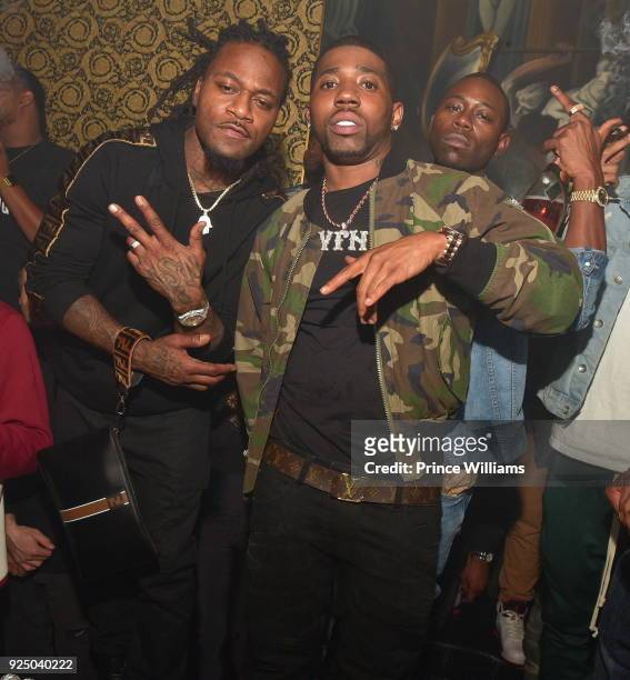 Adam 'Pacman' Jones and YFN Lucci attend Nipsey Hussle Album Release Party for "Victor Lap" at Medusa Lounge on February 25, 2018 in Atlanta, Georgia.