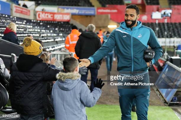 Kyle Bartley of Swansea City arrives prior to the game during The Emirates FA Cup Fifth Round Replay match between Swansea City and Sheffield...