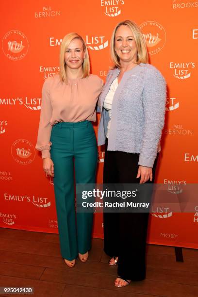 Chelsea Handler and EMILY's List President Stephanie Schriock attend EMILY's List's "Resist, Run, Win" Pre-Oscars Brunch on February 27, 2018 in Los...