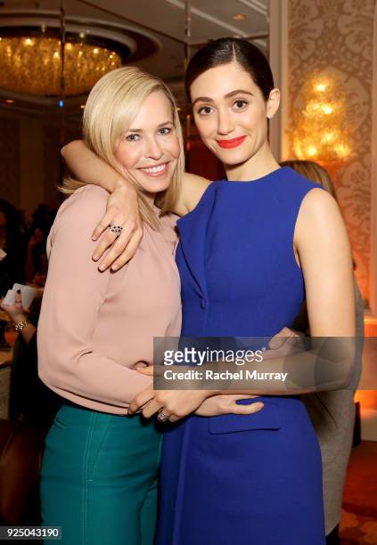 Chelsea Handler and Emmy Rossum attend EMILY's List's "Resist, Run, Win" Pre-Oscars Brunch on February 27, 2018 in Los Angeles, California.