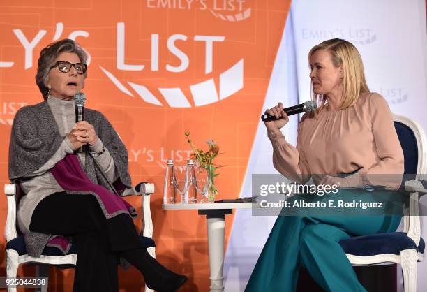 Former U.S. Senator Barbara Boxer and Co-Chair Chelsea Handler speak onstage at EMILY's List Pre-Oscars Brunch and Panel on February 27, 2018 in Los...