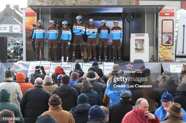 50th Grand Prix Le Samyn 2018 Podium / Gediminas Bagdonas of Lithuania / Alexis Gougeard of France / Nico Denz of Germany / Julien Duval of France /...