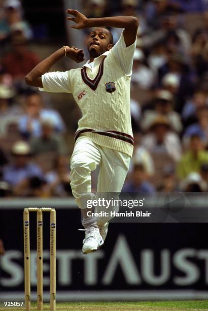 Courtney Walsh of the West Indies comes in to bowl, in the 4th test match between Australia and the West Indies, played at the Melbourne Cricket...