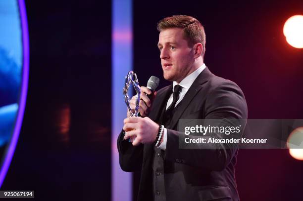 Watt with his Laureus Sporting Inspiration award during the 2018 Laureus World Sports Awards show at Salle des Etoiles, Sporting Monte-Carlo on...