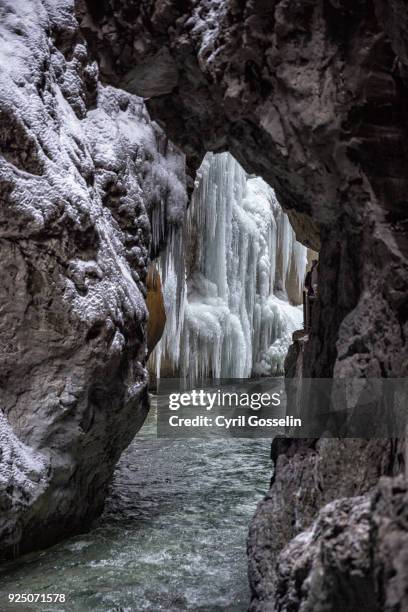 icicles at partnach gorge - partnach gorge stock pictures, royalty-free photos & images