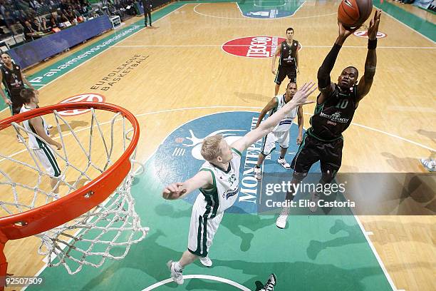 Romain Sato, #10 of Montepaschi Siena in action during the Euroleague Basketball Regular Season 2009-2010 Game Day 2 between Montepaschi Siena vs...