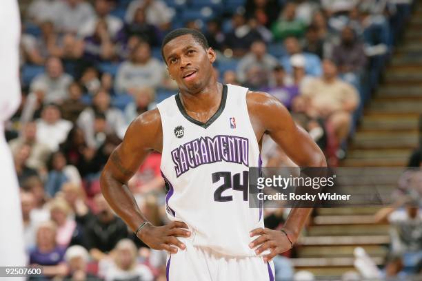 Desmond Mason of the Sacramento Kings takes a break from the action during the preseason game against the Utah Jazz on October 23, 2009 at Arco Arena...