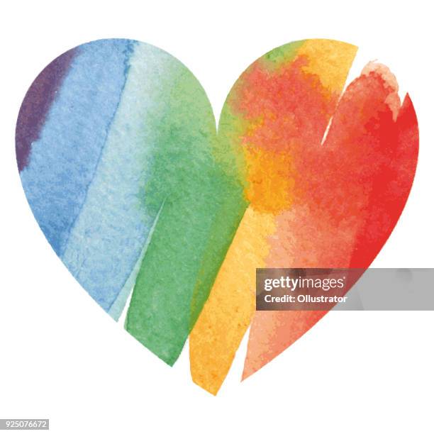 ilustraciones, imágenes clip art, dibujos animados e iconos de stock de acuarela arco iris coloreada corazón - arte decorativo