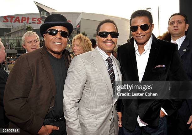 Randy Jackson, Marlon Jackson and Tito Jackson arrive at the Los Angeles premiere of "This Is It" at Nokia Theatre L.A. Live on October 27, 2009 in...