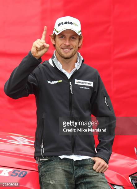 Jenson Button Formula 1 World Champion attends a photocall to launch Virgin Media's Speed Week 50 on October 20, 2009 in Greenhithe, England.