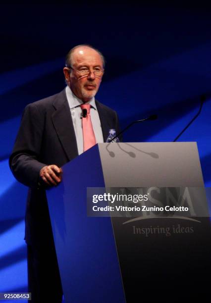 Rodrigo De Rato speaks during the 2009 World Business Forum on October 29, 2009 in Milan, Italy. The Italian 6th edition of the WBF will run for...