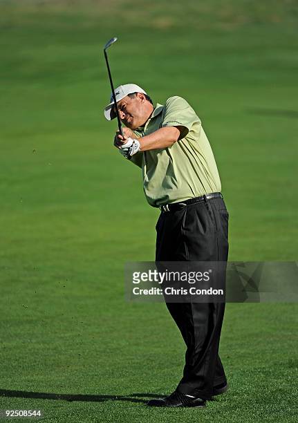 Loren Roberts hits to the 11th green during the first round of the Charles Schwab Cup Championship at Sonoma Golf Club on October 29, 2009 in Sonoma,...