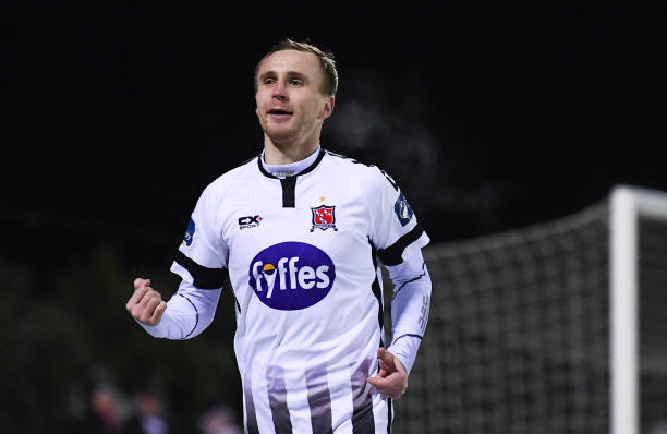 Dundalk , Ireland - 27 February 2018; Karolis Chvedukas of Dundalk celebrates after scoring his side's fifth goal during the SSE Airtricity League...