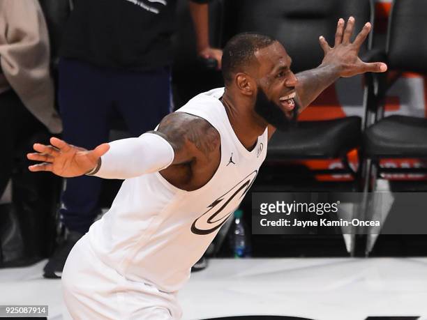 LeBron James of Team LeBron celebrates winning the NBA All-Star Game 2018 at Staples Center on February 18, 2018 in Los Angeles, California.