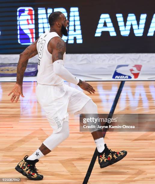 LeBron James of Team LeBron celebrates winning the NBA All-Star Game 2018 at Staples Center on February 18, 2018 in Los Angeles, California.