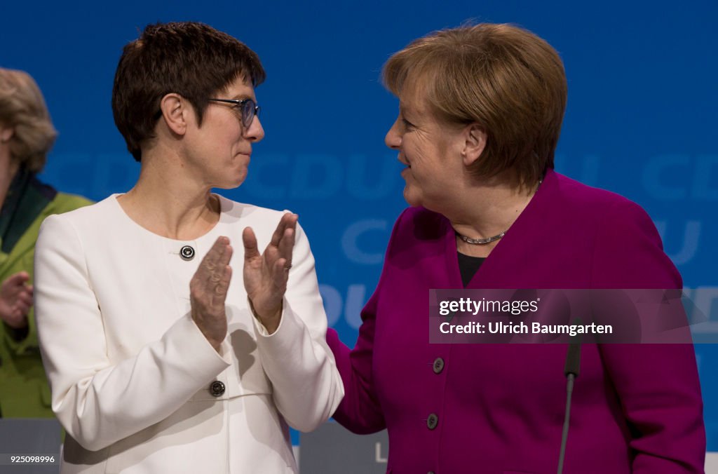 30th Party Congress of the CDU Germany in Berlin. Annegret Kramp-Karrenbauer and Angela Merkel.