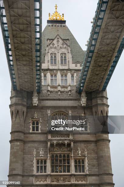 The Tower Bridge in London. One of the main attractions in the city of London is the combined suspension and bascule bridge that was built from 1886...