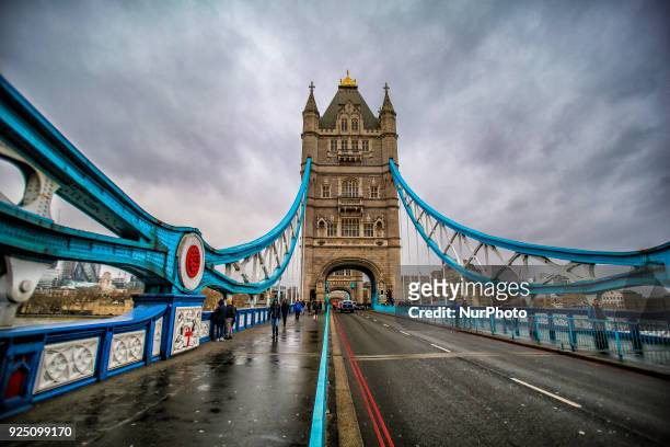 The Tower Bridge in London. One of the main attractions in the city of London is the combined suspension and bascule bridge that was built from 1886...