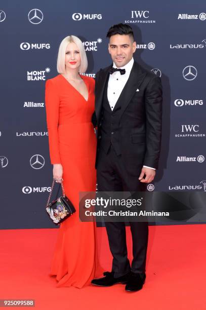 Lorelei Tarona and Radamel Falcao attend the 2018 Laureus World Sports Awards at Salle des Etoiles, Sporting Monte-Carlo on February 27, 2018 in...