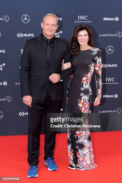 Francois Pienaar and guest attend the 2018 Laureus World Sports Awards at Salle des Etoiles, Sporting Monte-Carlo on February 27, 2018 in Monaco,...